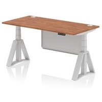 Air 1600x800 Sit Stand Desk Walnut Ports Silver Modesty Panel Piste Ft