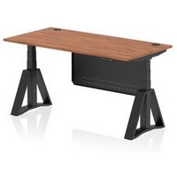 Air 1600x800 Sit Stand Desk Walnut Ports Black Modesty Panel Piste Ft