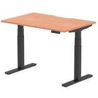 Air 1200 x 800 Scallop Edge Height Adjustable Desk Beech Top Black Leg