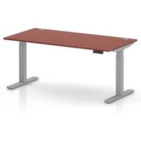 Air 1600x800 Height Adjustable Desk Brick Red Cable Ports Silver Leg
