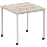 Impulse 800mm Straight Table Grey Oak Top Silver Box Frame Leg Castors