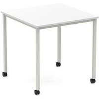 Impulse 800mm Straight Table White Top Silver Box Frame Leg Castors