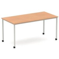 Impulse 1600 Straight Table Oak Top Silver Box Frame Leg Castors