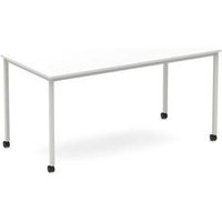 Impulse 1600 Straight Table White Top Silver Box Frame Leg Castors