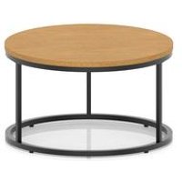 Impulse 800mm Round Coffee Table With Metal Frame Oak Top Black Leg