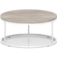 Impulse 1000mm Round Coffee Table With Metal Frame Grey Oak Top White