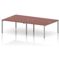 Impulse 4 Person Bench Desk with Silver Frame in Brick Red