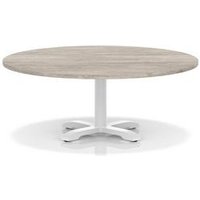 Italia 1200mm Round Coffee Table Grey Oak H:495 White Leg Cross Base
