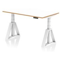 Oslo 1400mm Height Adjustable Office Desk White Top Natural Wood Edge