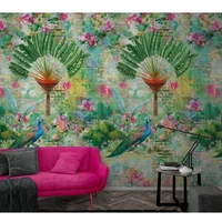 Fotobehang Tropische - Groen - Roze - Blauw - Geel - 2,70m X 159cm