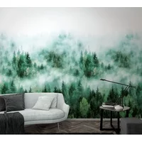 Fotobehang Bos In De Mist - Groen - Wit - 2,70m X 159cm