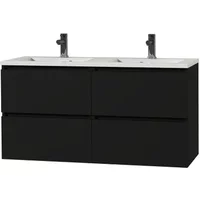 Tiger Wastafelonderkast Loft 120cm - Zwart Mat - Met 4 Lades - Met Hoogglans Witte Wastafel