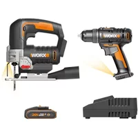 Worx Set Wx100 Draadloze Boormachine-schroevendraaier 20v Wx543 + Draadloze Decoupeerzaag 20v Wx100