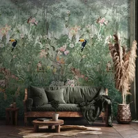 Fotobehang Jungle - Groen - Roze - Oranje - Geel - Zwart - 2,70 M X 53 Cm
