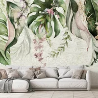 Fotobehang Bloemen En Bladeren - Groen - Licht Groen - Beige - Roze - 2,70m X 53cm