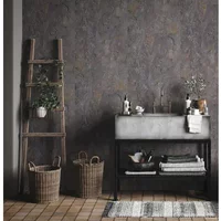 Vliesbehang Grove Natuursteen Tegel - Antraciet - Aubergine - Paars - Rood - Mosterd - 10,05m X 53cm