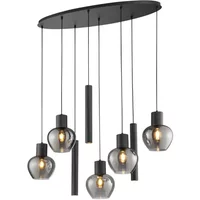 Brilliant Hanglamp Ligari - Zwart - Rookglas - 5xe27 - 3xgu10