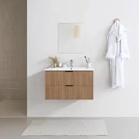 Aurlane Badmeubelset Amelia 60cm - Hout - Met Spiegel En Wastafel - Met 2 Lades - Met Witte Wastafel