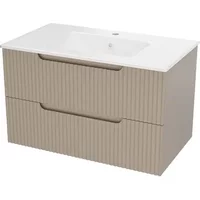 Aurlane Wastafelonderkast Emilien 50cm - Glansbruin - Met 2 Lades - Met Mat Witte Wastafel
