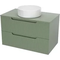 Aurlane Wastafelonderkast Emilien 46cm - Olijfgroen - Met 2 Lades - Met Mat Witte Wastafel