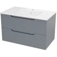 Aurlane Wastafelonderkast Emilien 50cm - Muizengrijs - Met 2 Lades - Met Mat Witte Wastafel