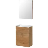 Aquazuro Fonteinmeubelset Napoli - Inclusief Wastafel En Spiegel - Softclose - Naturel Eiken - 39,4x21,7x52cm