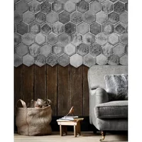 Fotobehang Tegels En Planken 14262 - Bruin - Grijs - 2,70m X 300cm