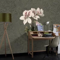 Fotobehang Lelie 14282 - Army - Wit - Groen - 2,70m X 300cm