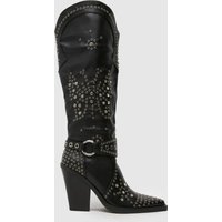 SIMMI Deji Studded Knee Western Boots in Black