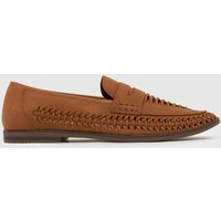 schuh Wide Fit reem woven loafer shoes in tan