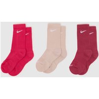 Nike Kids Everyday Crew Socks 3 Pack in Pink & Beige, Cotton, Size: 2-5 Nike Kids Everyday Crew Socks 3 Pack in Pink & Beige, Cotton, Size: 2-5