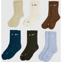 Nike Kids Crew Socks 6 Pack in Blue, Brown & Cream, Fabric, Size: 2-5 Nike Kids Crew Socks 6 Pack in Blue, Brown & Cream, Fabric, Size: 2-5