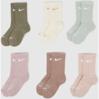 Nike Kids Basic Crew Socks 6 Pack in Beige, Green & Purple, Cotton, Size: 6.5-9.5 Nike Kids Basic Crew Socks 6 Pack in Beige, Green & Purple, Cotton, Size: 6.5-9.5