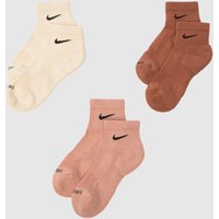 Nike Everyday Ankle Socks 3 Pack in Pink, Cream & Brown, Fabric, Size: 2-5 Nike Everyday Ankle Socks 3 Pack in Pink, Cream & Brown, Fabric, Size: 2-5