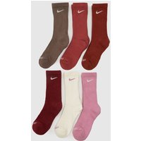Nike Everyday Crew Sock 6 Pack in Pink & Red, Size: 45779 Nike Everyday Crew Sock 6 Pack in Pink & Red, Size: 45779