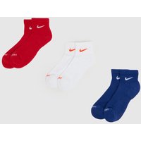Nike Everyday Ankle Socks 3 Pack in Red, White & Blue, Fabric, Size: 8-11 Nike Everyday Ankle Socks 3 Pack in Red, White & Blue, Fabric, Size: 8-11