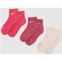 Nike Everyday Ankle Socks 3 Pack in Mauve & Pink, Cotton, Size: 2-5 Nike Everyday Ankle Socks 3 Pack in Mauve & Pink, Cotton, Size: 2-5