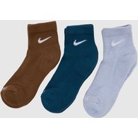 Nike Everyday Ankle Socks 3 Pack in Navy Blue & Brown, Fabric, Size: 2-5 Nike Everyday Ankle Socks 3 Pack in Navy Blue & Brown, Fabric, Size: 2-5