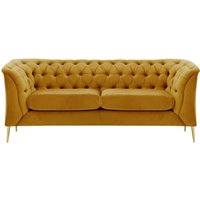 Chesterfield Modern 2 Seater Sofa, mustard, Leg colour: gold metal