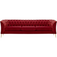Chesterfield Modern 3 Seater Sofa, dark red, Leg colour: gold metal