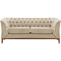 Chesterfield Modern 2 Seater Sofa Wood, light beige, Leg colour: aveo