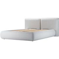 Upholstered bed Agape 4'6 with lift-up frame and bedding storage, boucle grey
