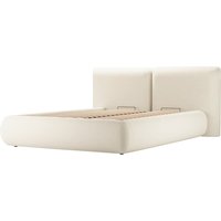 Upholstered bed Agape 5' with lift-up frame and bedding storage, boucle ivory