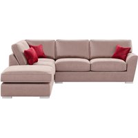 Majestic Left Hand Corner Sofa with Footstool and Fitted Back Cushions, pink/dark red