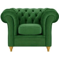 Chesterfield Armchair, dark green, Leg colour: like oak
