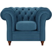 Chesterfield Armchair, blue, Leg colour: dark oak