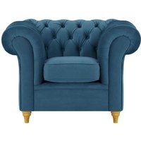Chesterfield Armchair, blue, Leg colour: like oak