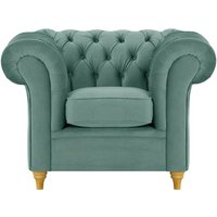 Chesterfield Armchair, dirty blue, Leg colour: like oak