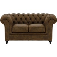 Chesterfield 2 Seater Sofa, Dark Brown, Leg colour: black