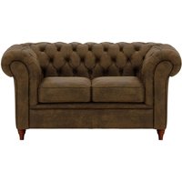 Chesterfield 2 Seater Sofa, Dark Brown, Leg colour: dark oak